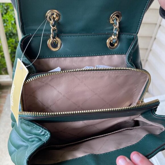 MICHAEL KORS ROSE Conv. Backpack /Racing Green Mid Chain Backpack NWT - Picture 2 of 5